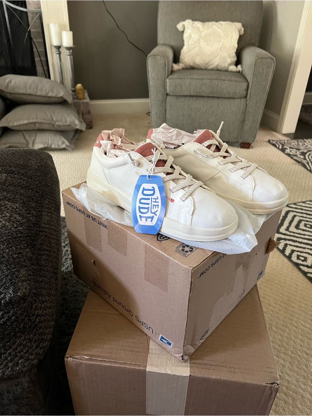 Hey Dude Snow White Karina Duo Textile Cream & Pink Low-Top Sneakers, NWT